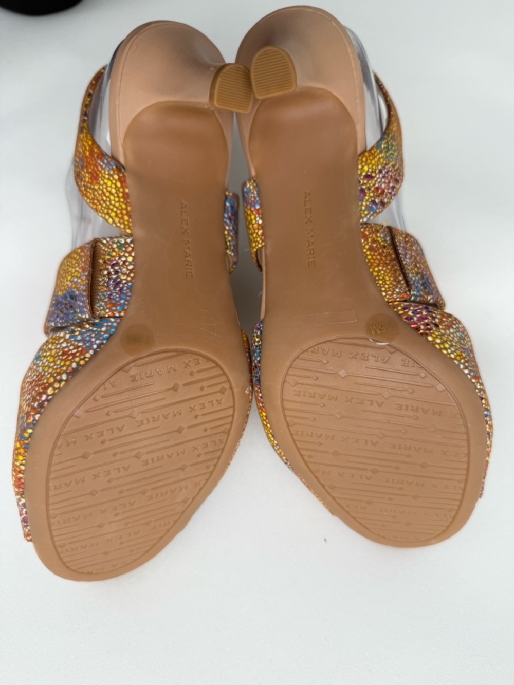 Alex Marie Mosaic Leather Multicolored Buckle Mid-Height Heeled Sandal Size 7.5M - Picture 5 of 9
